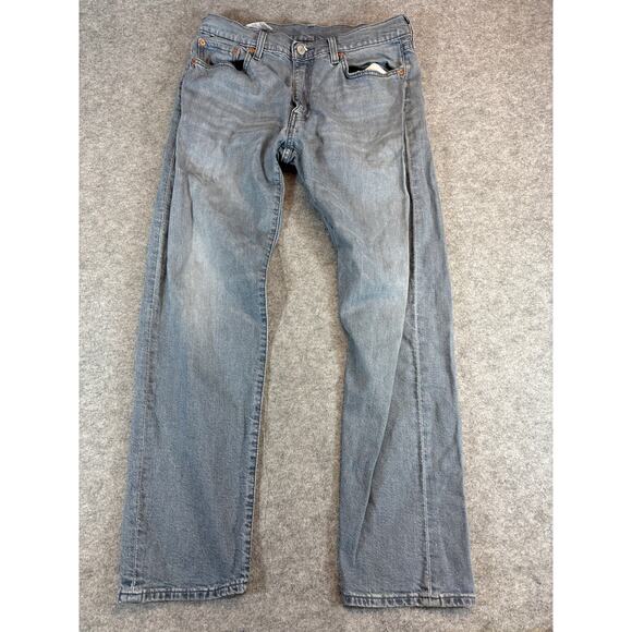 Vintage Y2K Levis 502 Denim Tapered Jeans Mens 32x32 Blue Faded Whiskering Retro - Picture 1 of 9